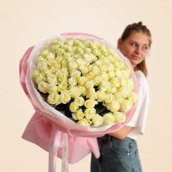 «101 белая роза 55 см»