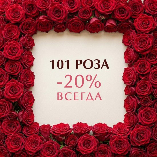 «101 роза — скидка 20% на любой сорт»